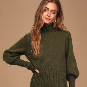 Lulu's Olive Green Knit Turtleneck Sweater Dress